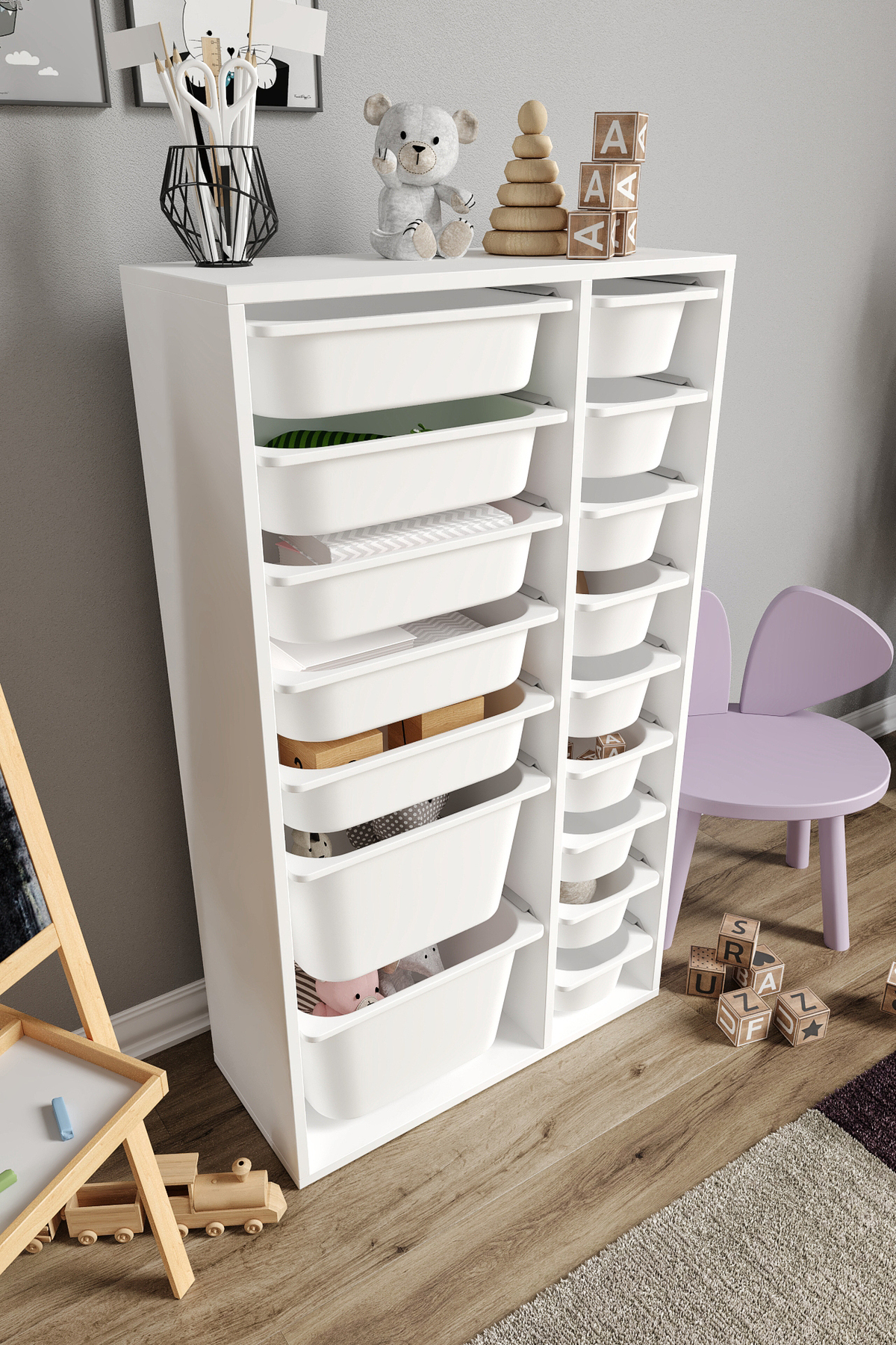 Baby Darling %100 MDF - XL Duo 16 Sepetli Oyuncak Dolabı fotoğrafı 3 (önizleme)