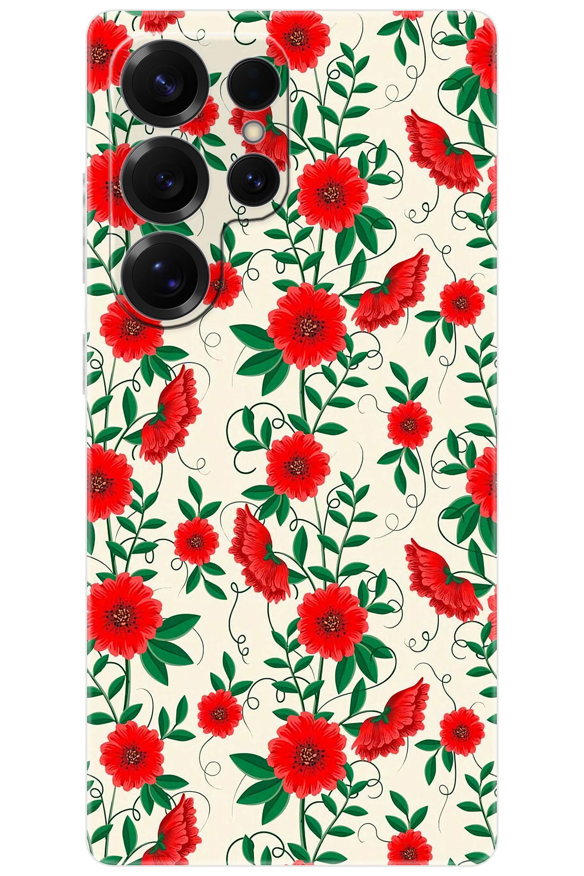 Ceppare Samsung Galaxy S25 ULTRA (SM-S938B) Uyumlu Kılıf Desenli Silikon Kırmızı Çiçekler STK:717 CP-Mr6G21t