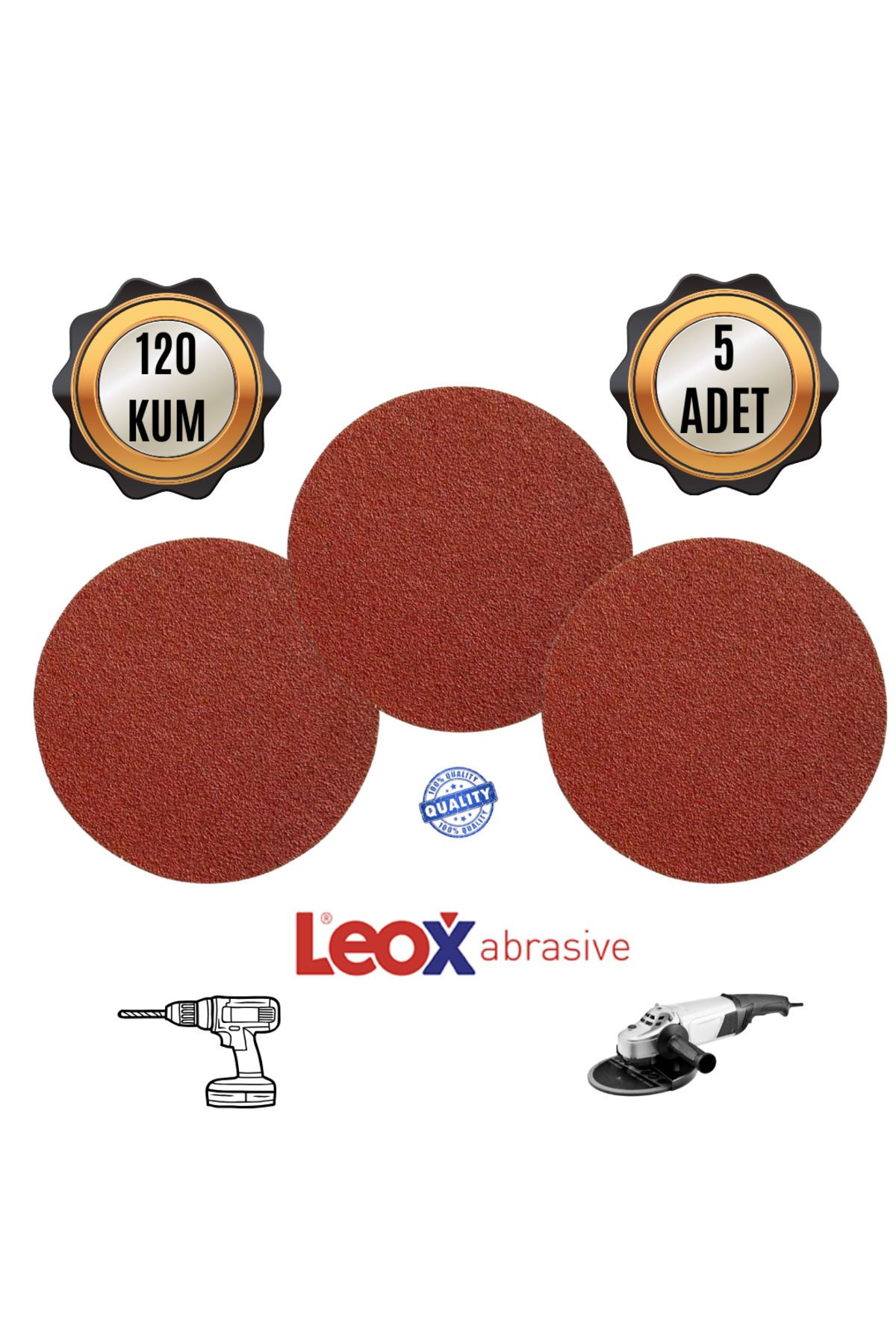 LEOX 115 mm Cırt Zımpara Kağıdı El Zımparası 5'li Seti - Avuç İçi, Spiral, Matkap Aparatlı - 120 kum