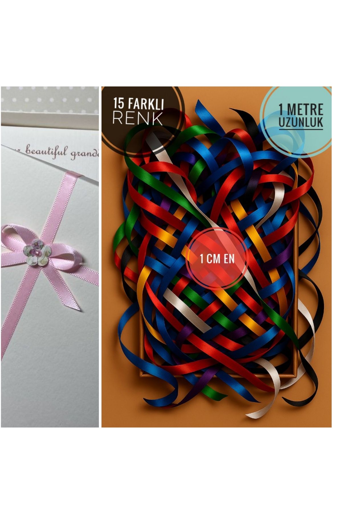 Idealtoka 15 farklı renk kurdele, her kurdele 1 metre ve 1 cm en