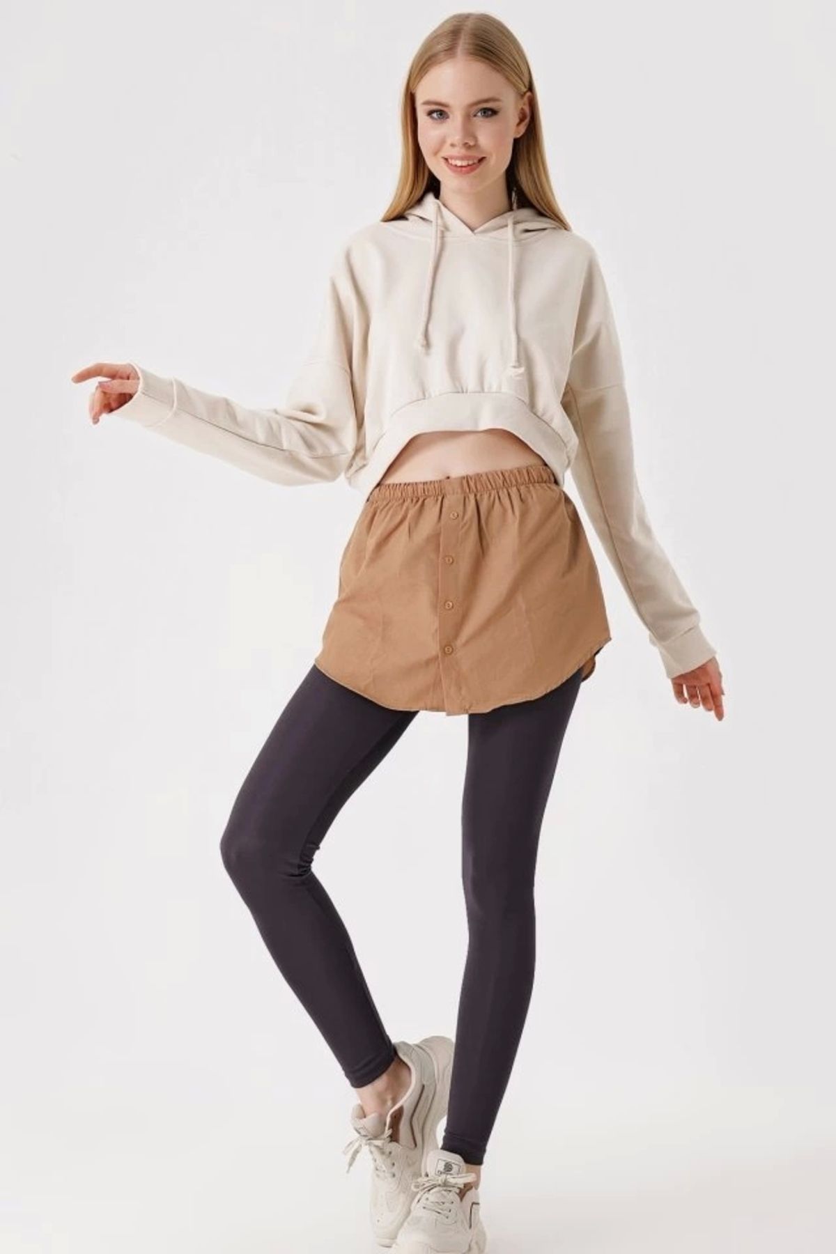 Kaplan 1888 Sweatshirt Ve Kazak Altı Gömlek Etek - Camel