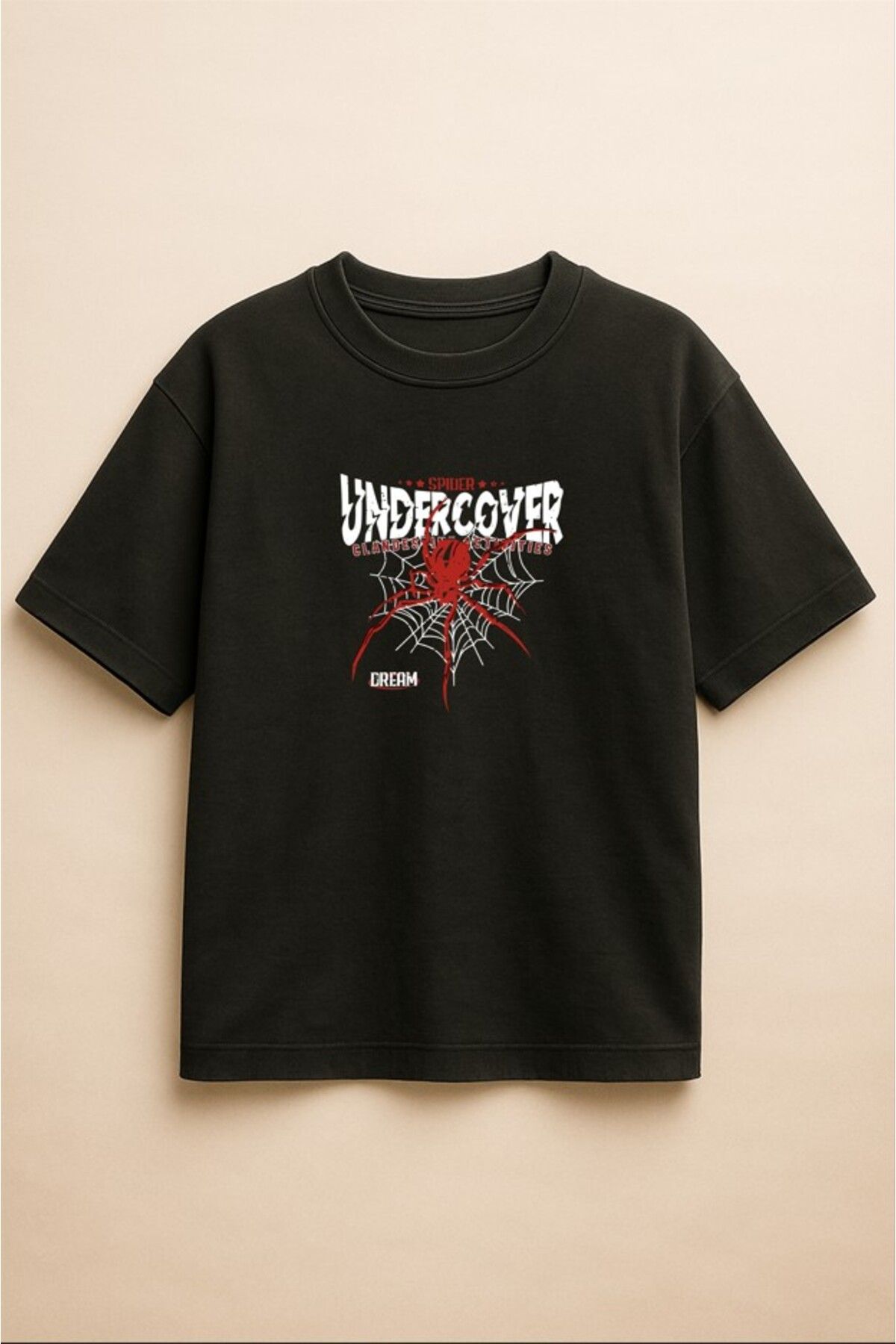 Altair Tr Siyah Renk Oversize Spider Örümcek Baskılı Unisex Tişört T-Shirt