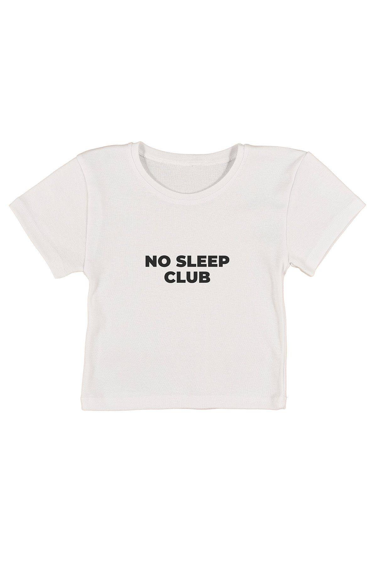urbvn No Sleep Club Baskılı Beyaz Crop Top