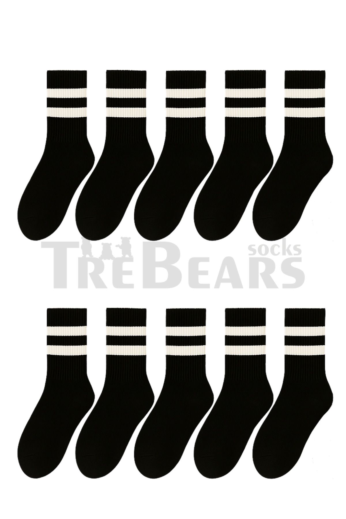 TreBears 10'lu Şeritli Tenis Çorap Seti – Unisex Spor Tarz