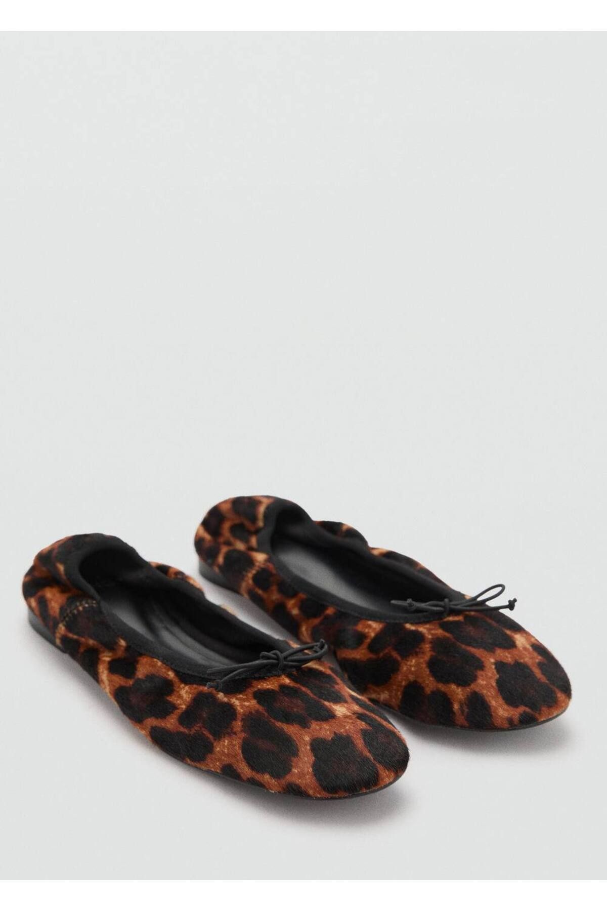 MANGO Woman-Leopard Print Leather Ballerinas 1