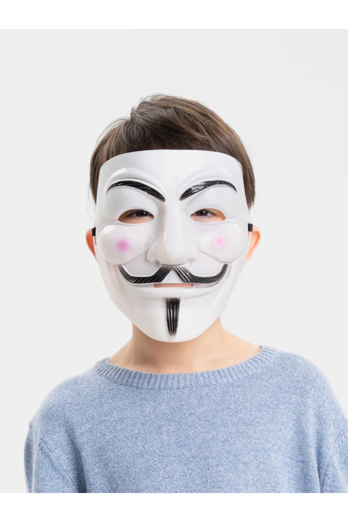 YNT İthalat Beyaz Renk Pembe Yanaklı İthal V For Vendetta Maskesi