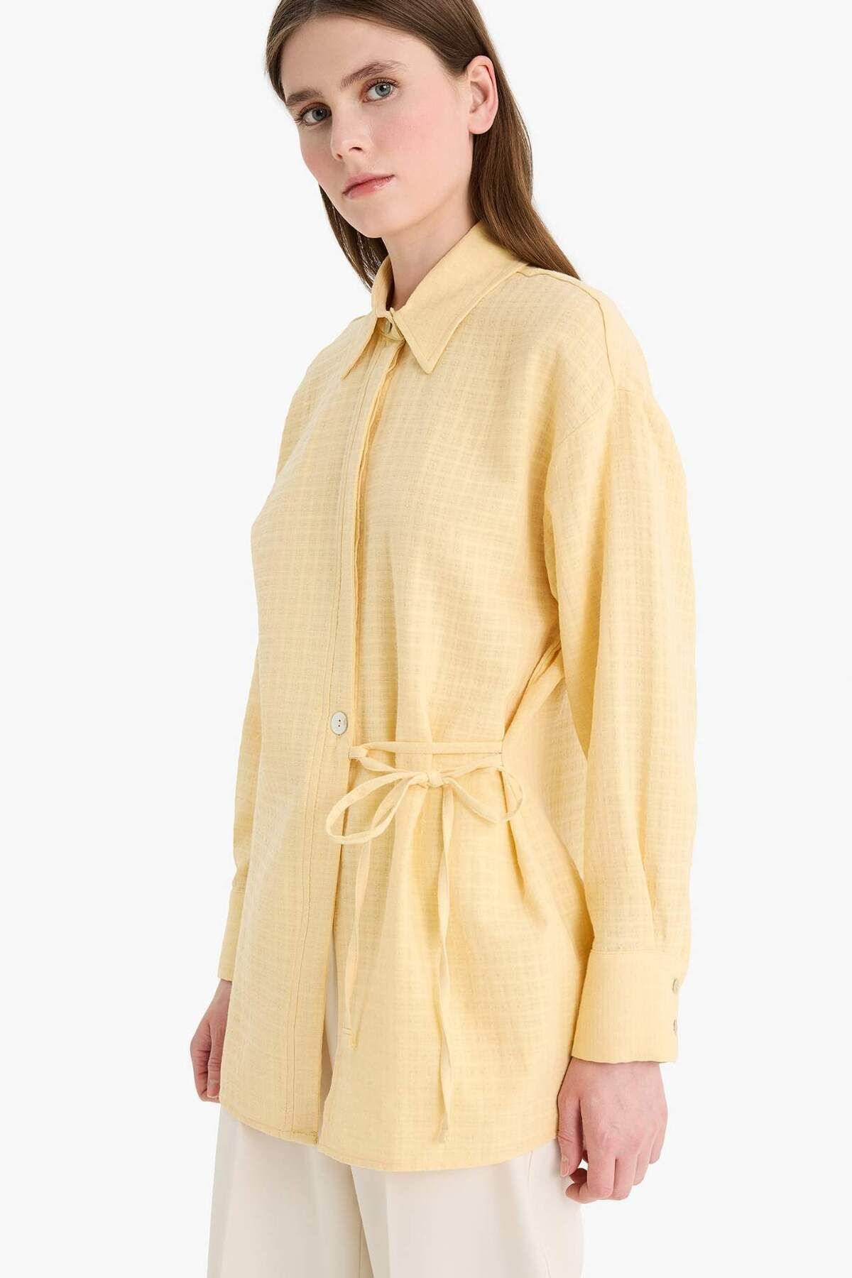 DeFacto Relax Fit Bağcıklı Müslin Uzun Kollu Tesettür Gömlek Tunik F1477AX25SM