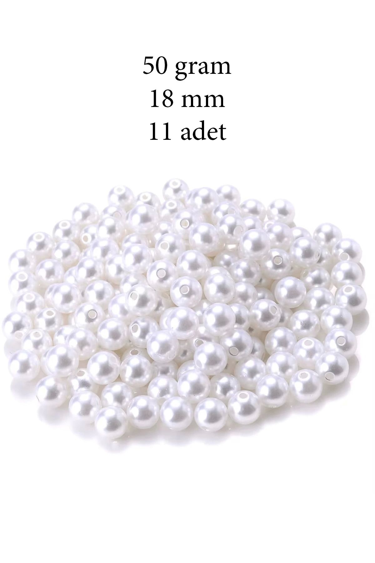 YenisiniAl 50 gram 18mm Beyaz Renk Plastik İnci Boncuk Çanta ve Takı Yapım Boncuğu (~11 adet)
