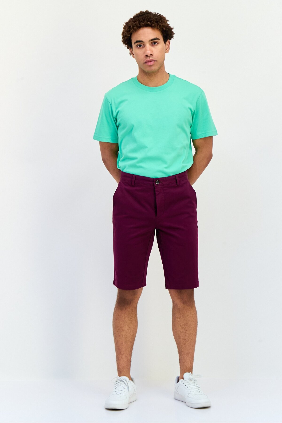Chaps-Men Custom Fit Textured Chino Shorts, Dark Maroon 4