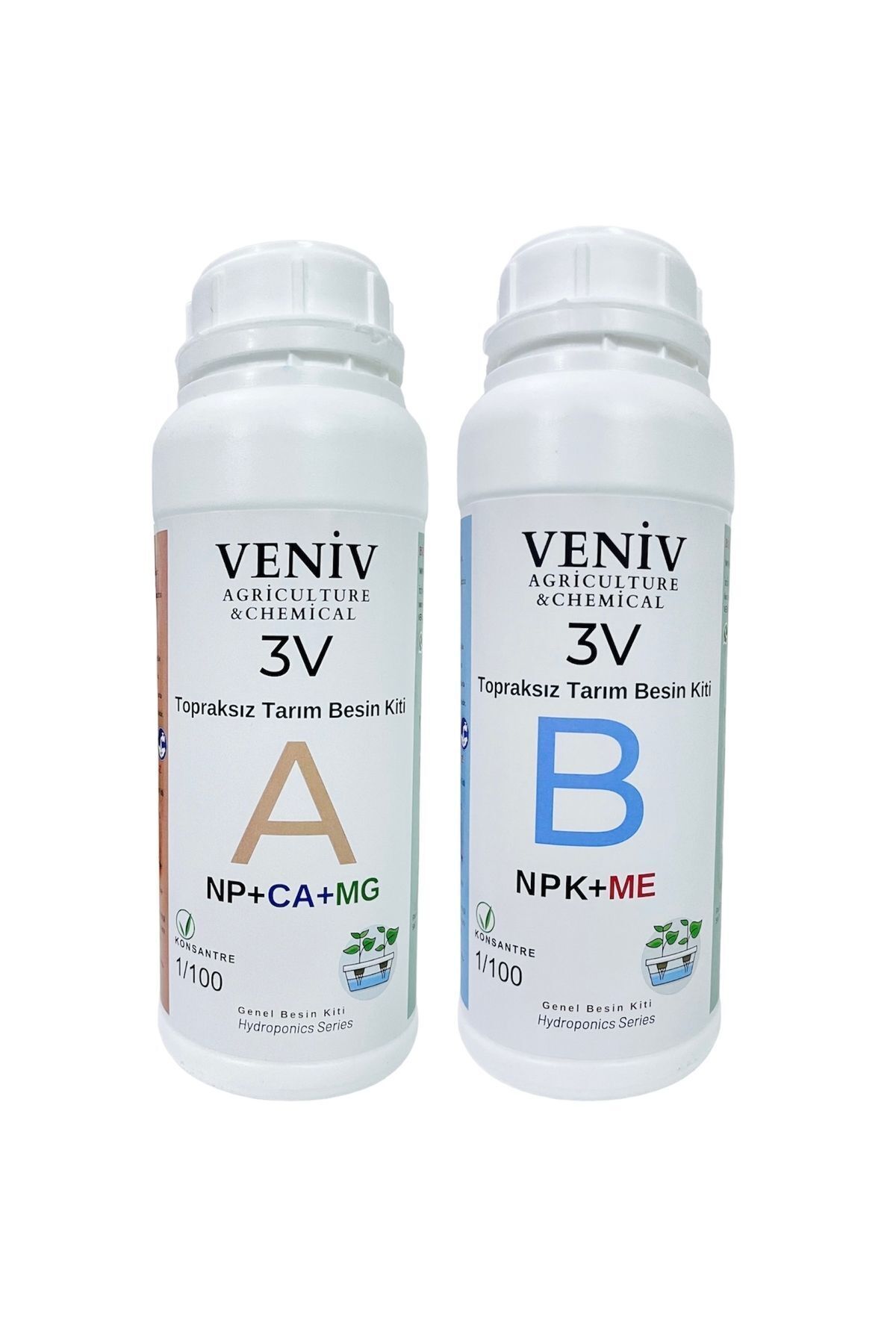 VENİV AGRİCULTURE 3v Topraksız Tarım Besin Seti-hidroponik(A B) 2l- 100 Litre Konsantre