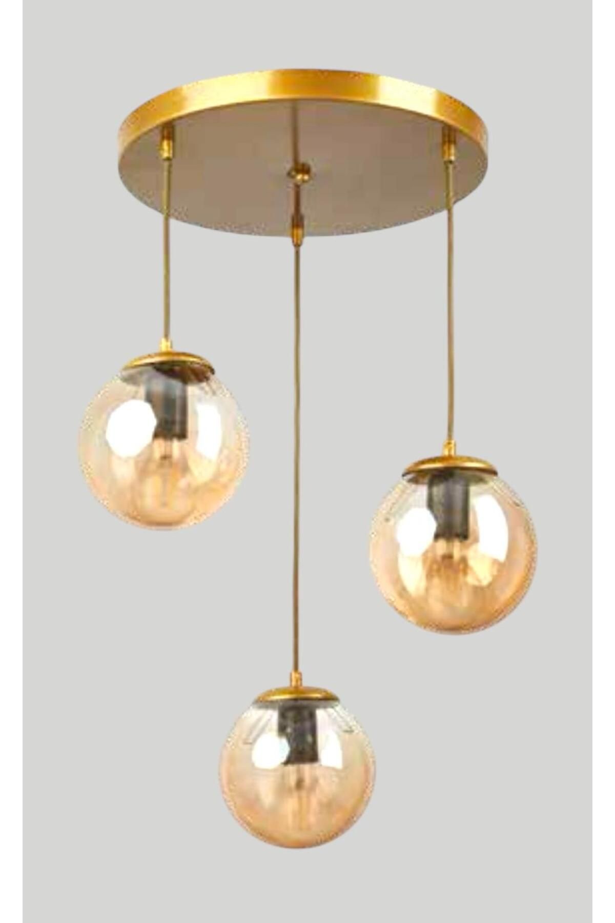 demet habek mylights MYLİGHTS MODERN SPOR BAL CAMLI ÜÇLÜ AVİZE ESKİTME BOYALI