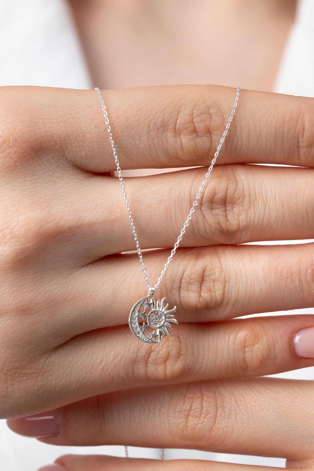 Elika Silver 925 Ayar Gümüş Ay Güneş Kolye / Gece ve Gündüzün Buluşması