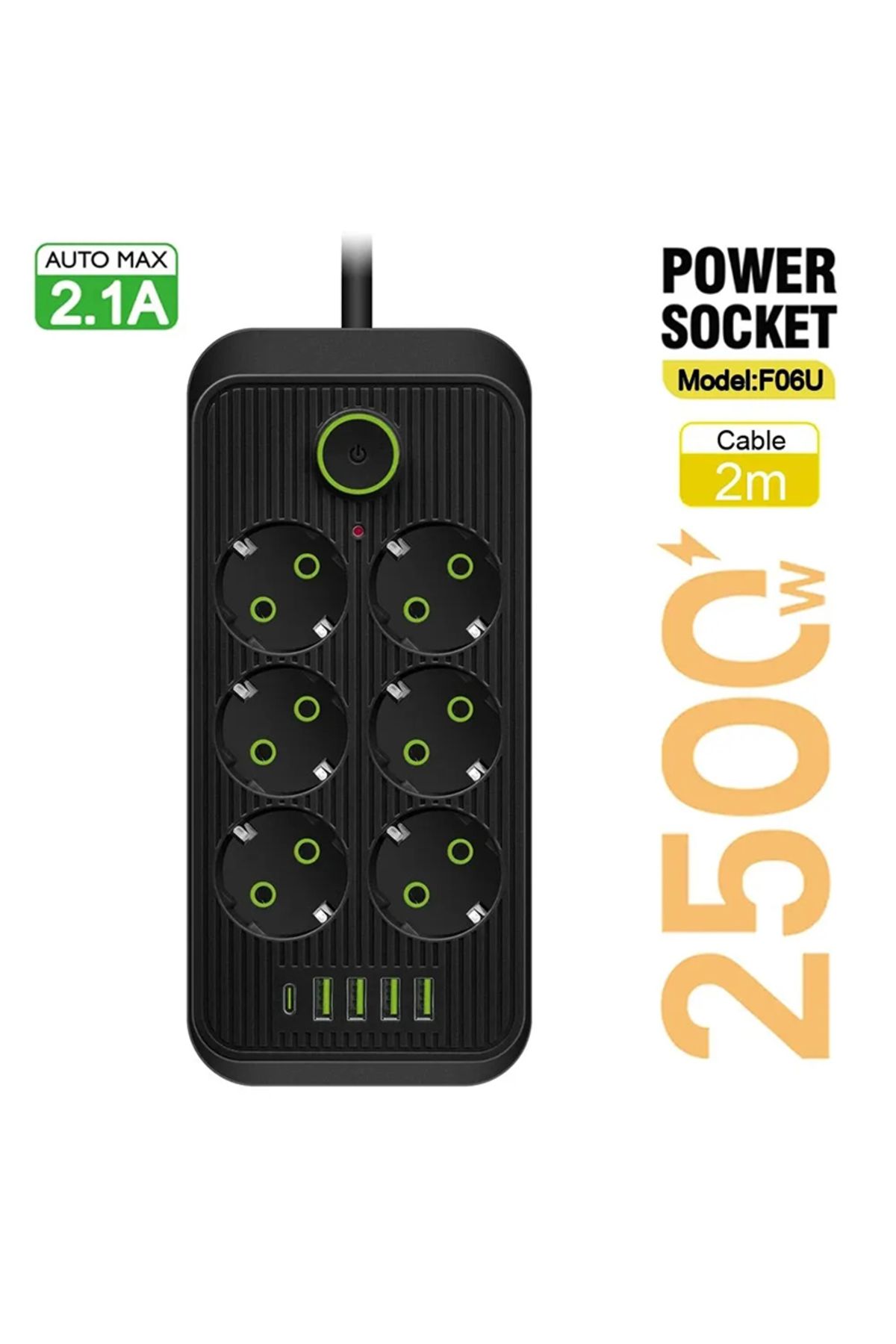 Choice-EU 2M Black 5M/2M EU Plug AC Outlets Multitap Socket Extension Cord Electrical Power Strip With USB 1