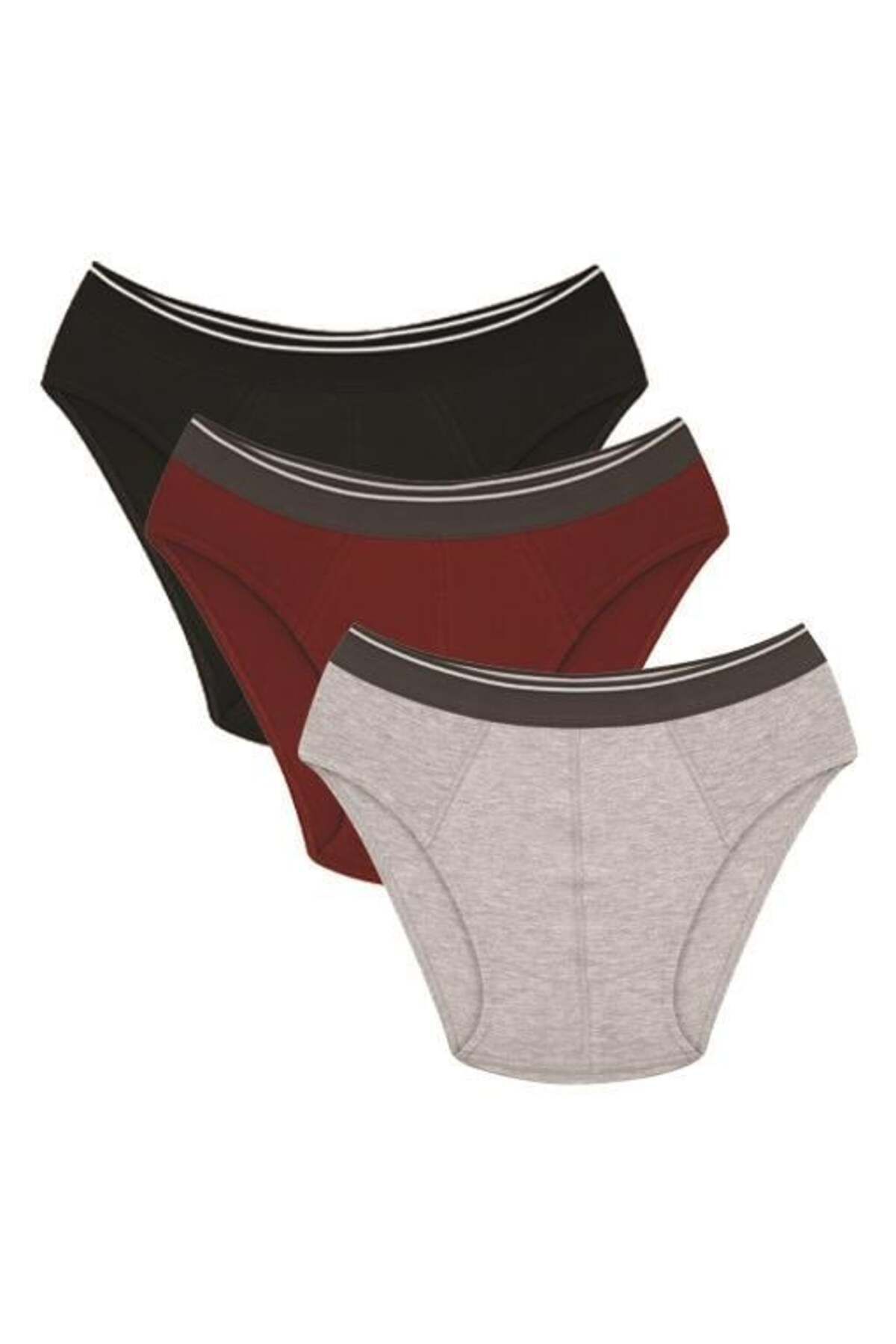 Celira Erkek Pamuk 3lü Siyah Bordo Gri Likralı Slip 40125