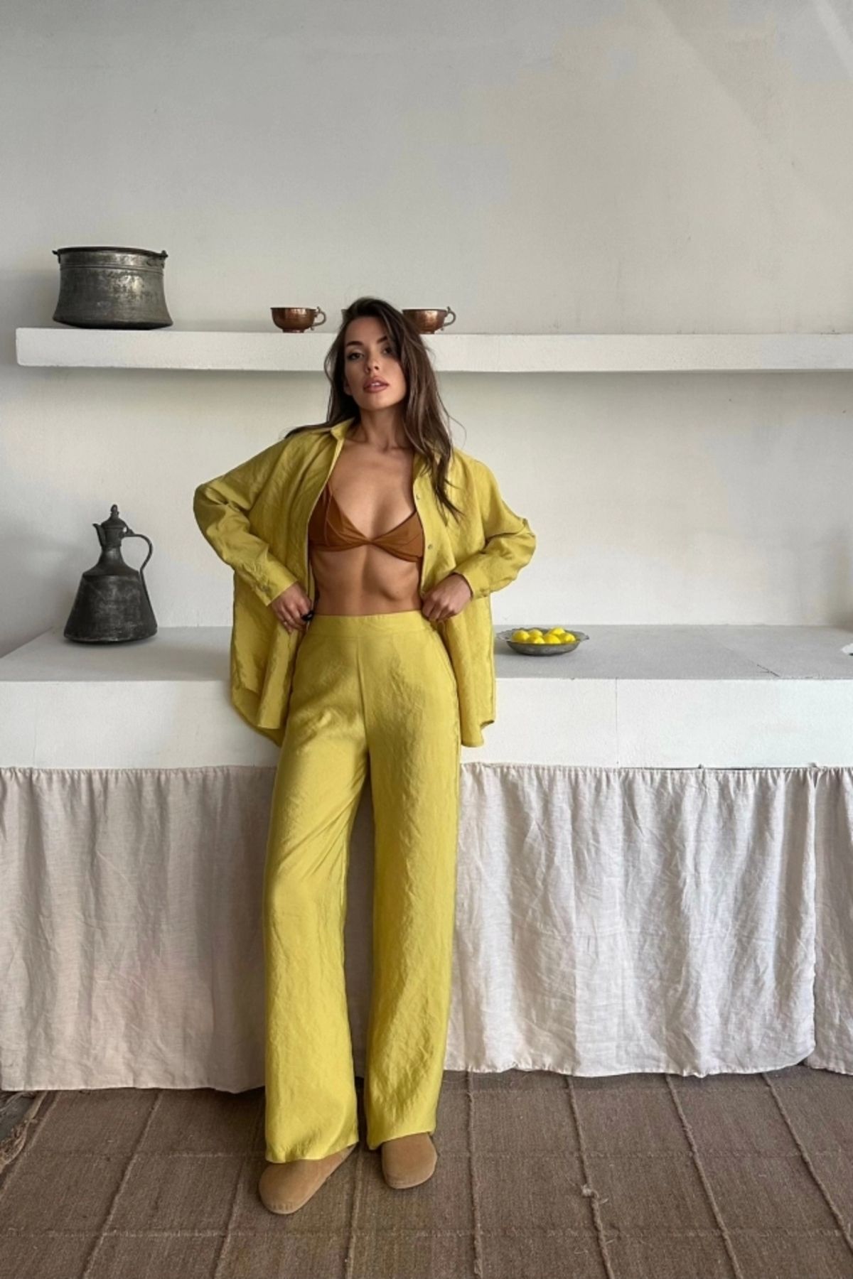 Butik GÖMLEK-PANTOLON TAKIM CUPRA KUMAŞ - Yağ Yeşili