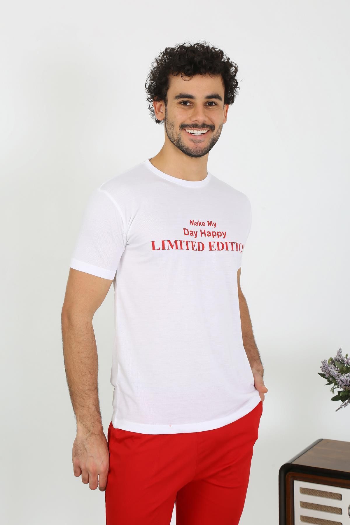 Celira Erkek Kısa Kol Penye Beyaz Pijama Takımı 6846