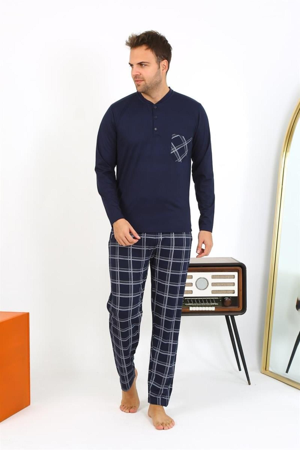 Celira Erkek Uzun Kol Penye Lacivert Pijama Takımı 6861