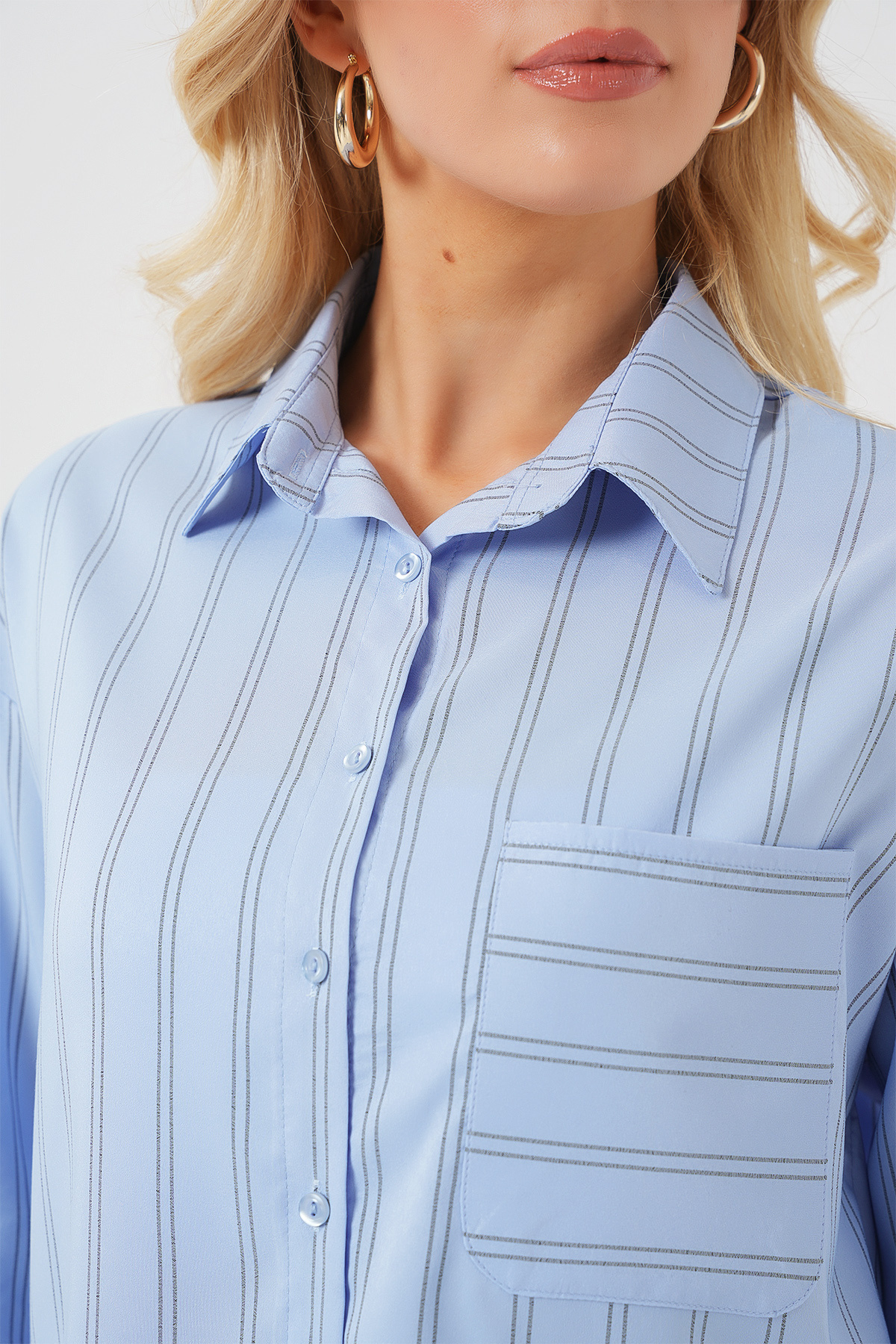 Bigdart-20143 Oversize Shirt with Pockets - Blue 5
