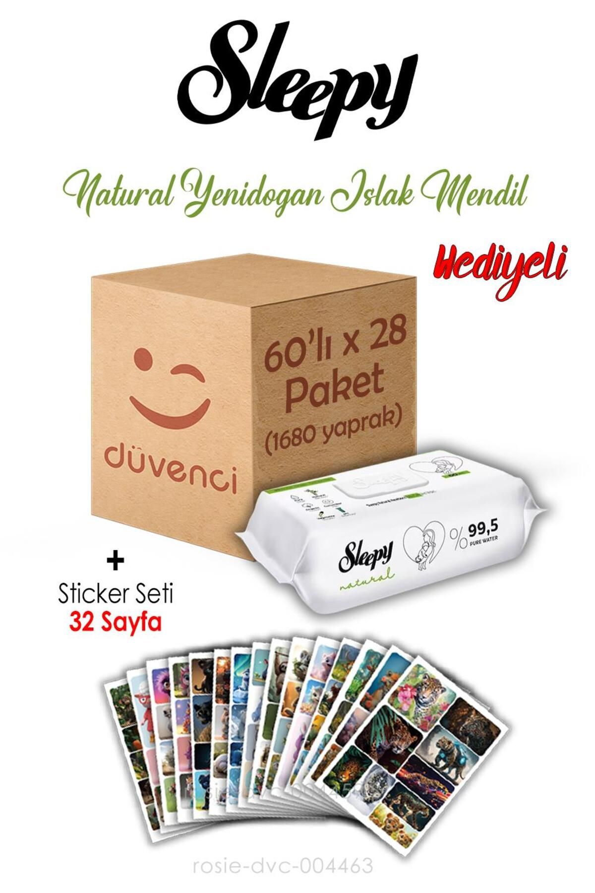 Sleepy Natural Yenidoğan Islak Havlu 60x28 (1680 yaprak) ve Sticker Seti 32 Sayfa