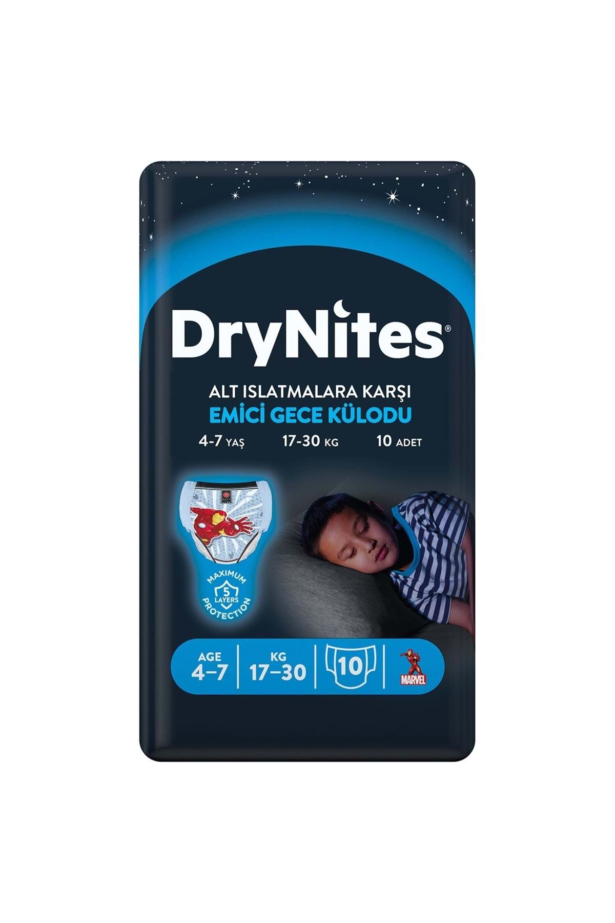DryNites Emici Gece Külodu/Külot Bez Erkek 4-7 Yaş (17-30KG) Small 10 Adet (Alt Islatmalara Karşı)