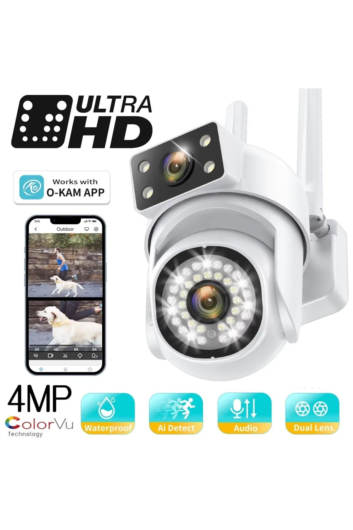 SelviTeknoloji O-KAM PRO APP WSP-345 4MP Çift Kamera PTZ Kablosuz Wifi IP Sesli Kamera