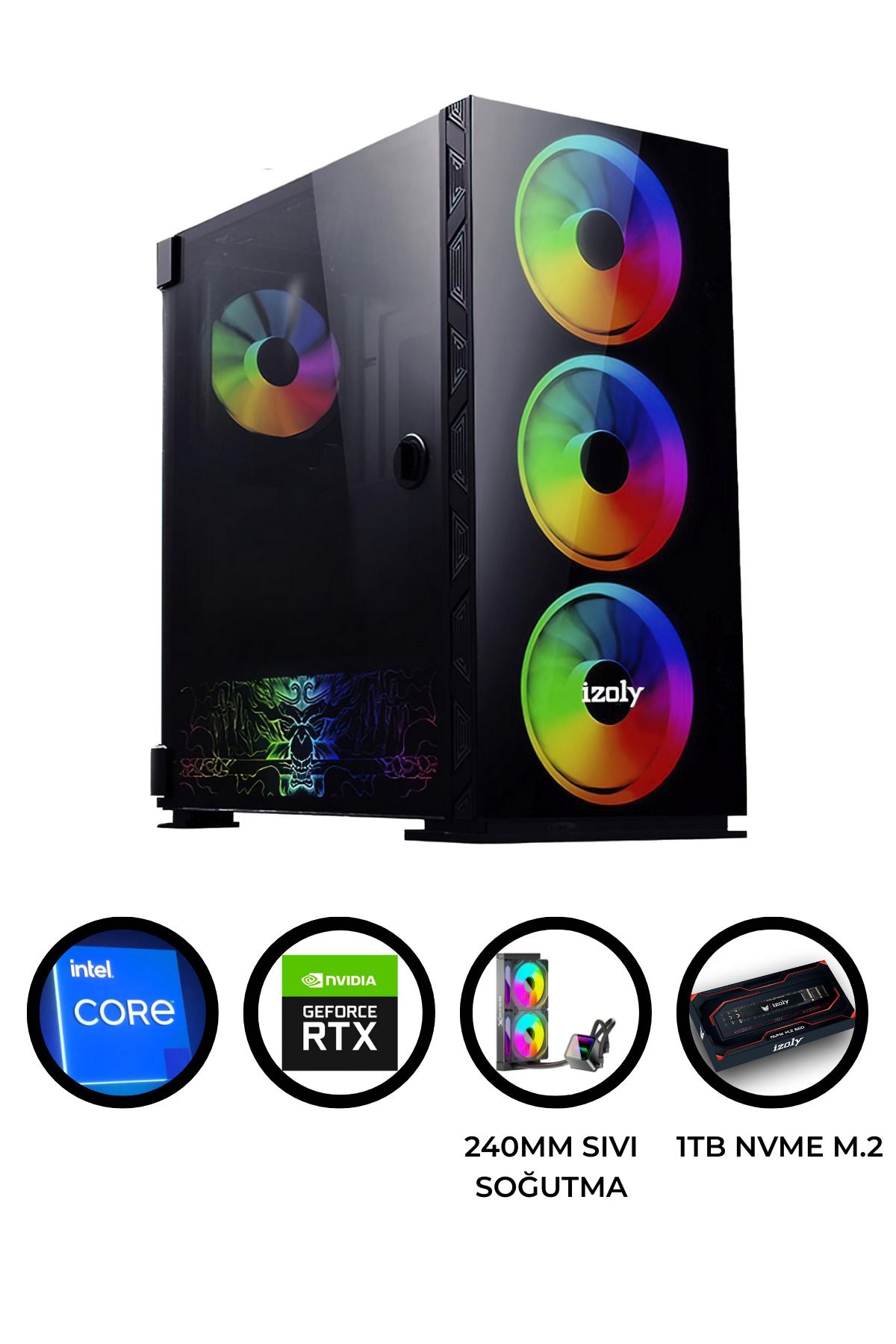 IZOLY GTA 16X i5 12400F 32GB DDR5 1TB M.2 NVMe RTX5060 8GB 240mm Sıvı Soğutma Oyuncu Masaüstü Bilgisayarı