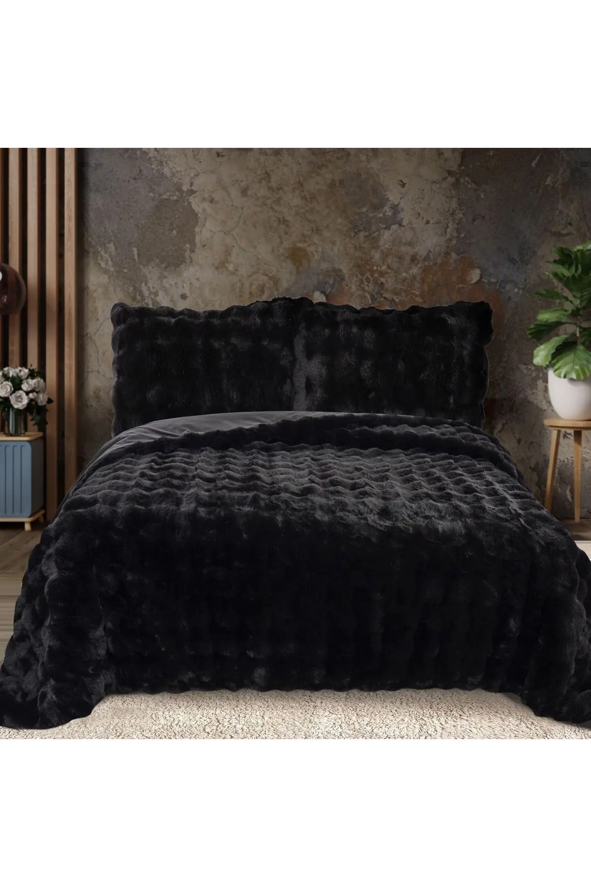 ELLE HOME Rabbit Çift Kişilik Yatak Örtüsü - Siyah