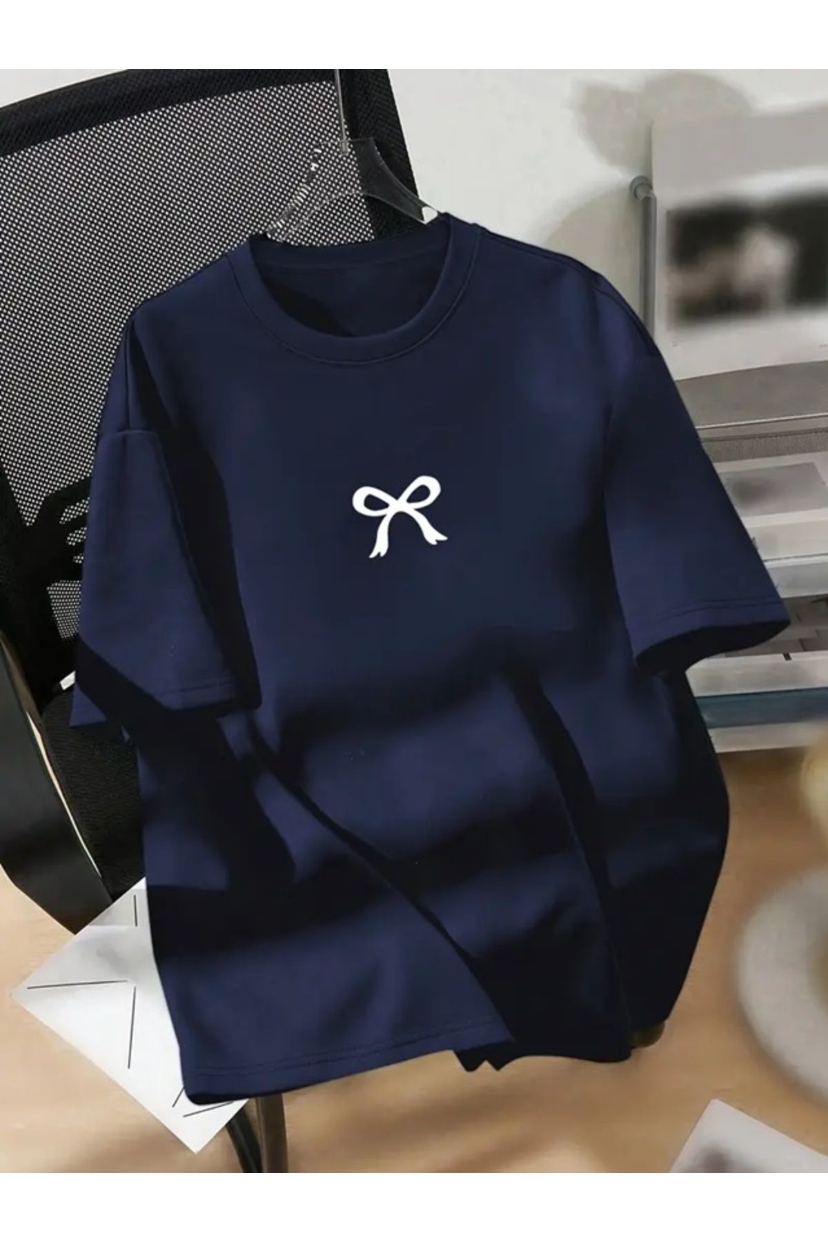 Touz Moda Ribbon Baskılı Unisex Oversize T-shirt