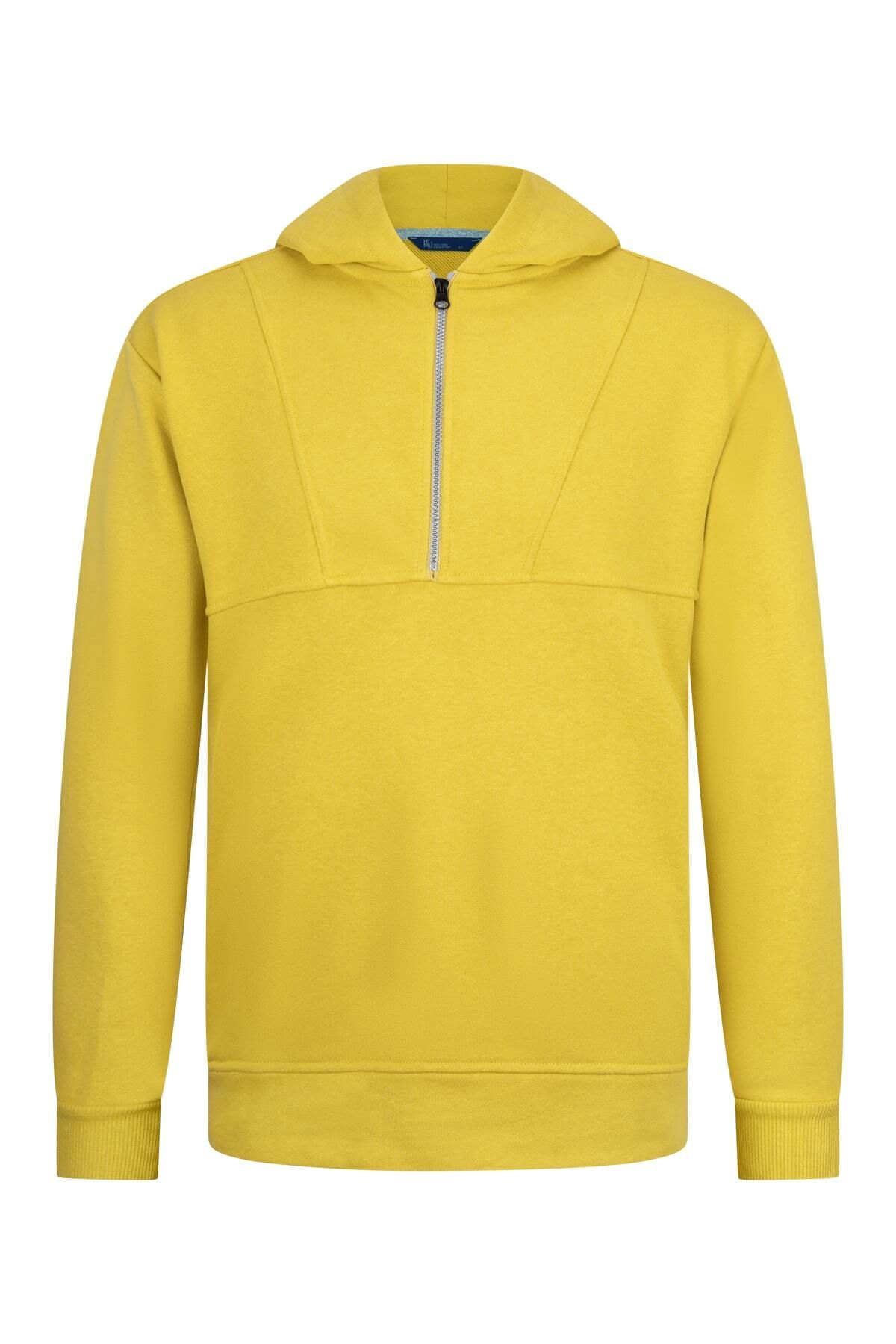 Hatemoğlu Sarı Regular Fit Fermuarlı Kapüşonlu Sweatshirt