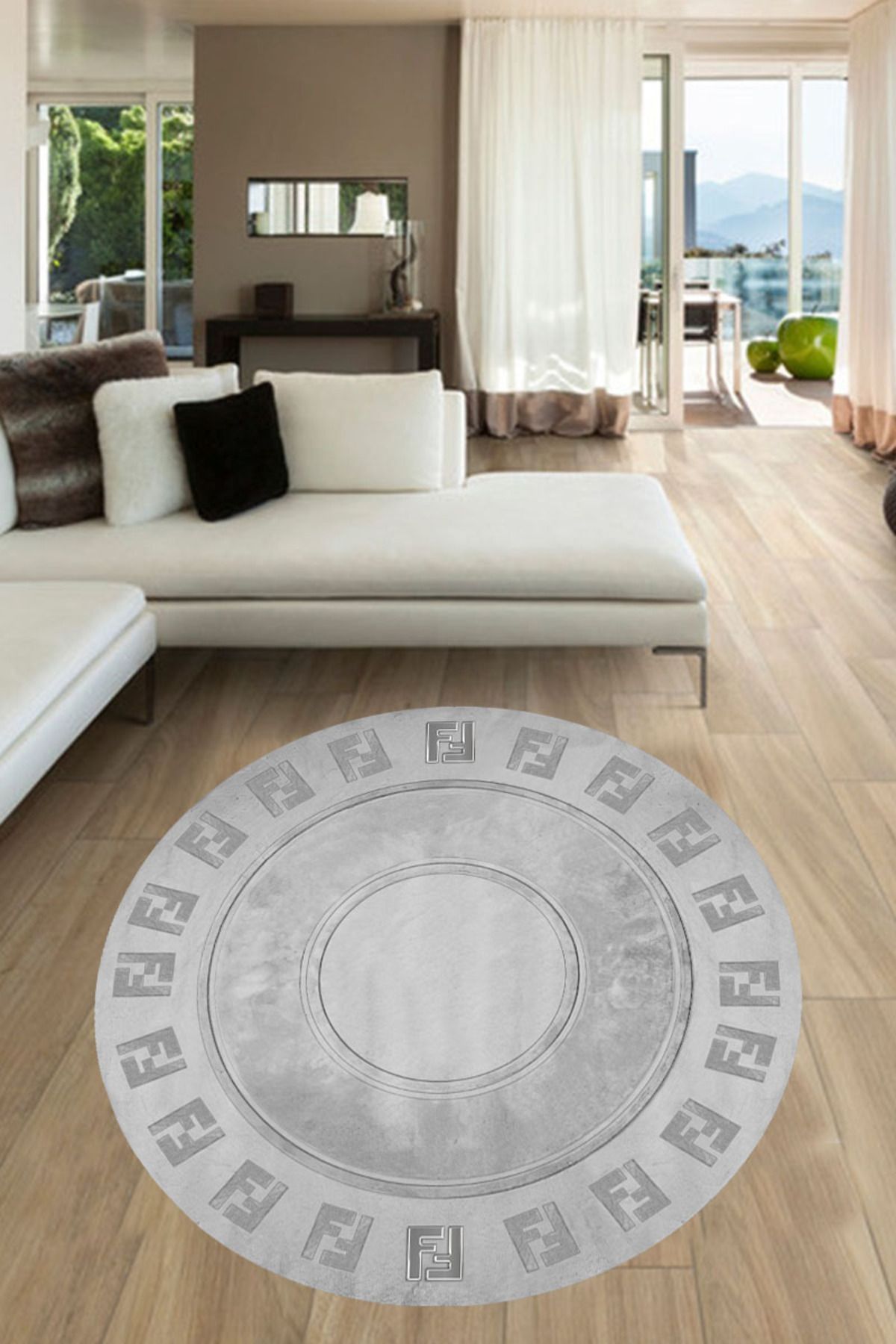 Resmiro Makinede Yıkanabilir Kaymaz Taban Leke Tutmaz Gri Oval Desenli Salon ve Yolluk Halısı