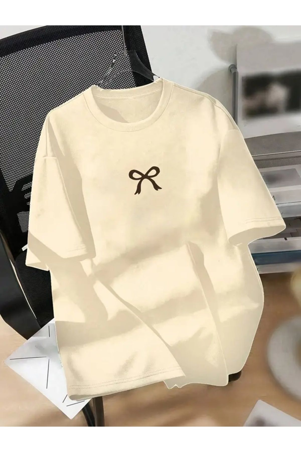 Touz Moda Ribbon Baskılı Unisex Oversize T-shirt
