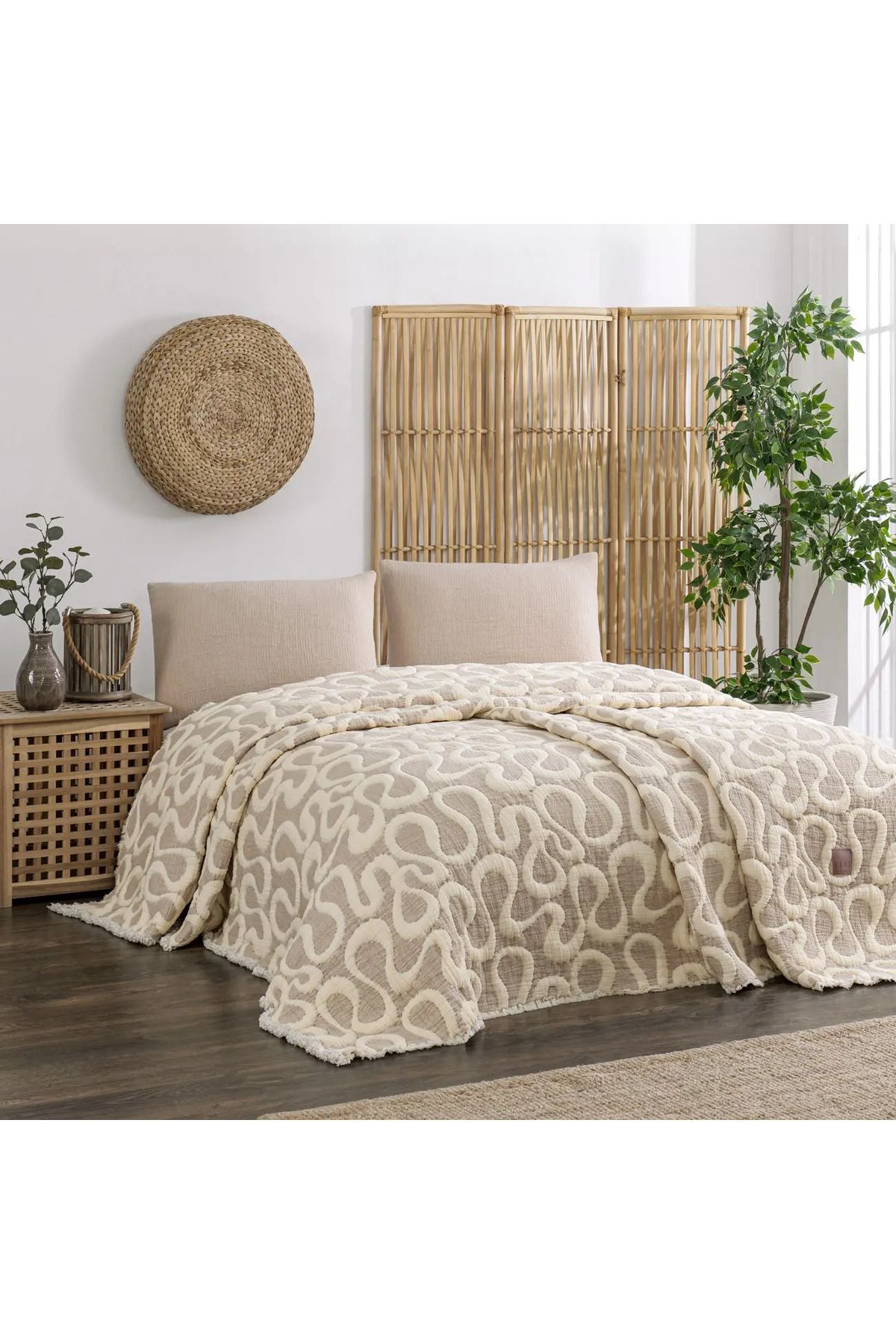 ELLE HOME Fleur Çift Kişilik Yatak Örtüsü - Bej