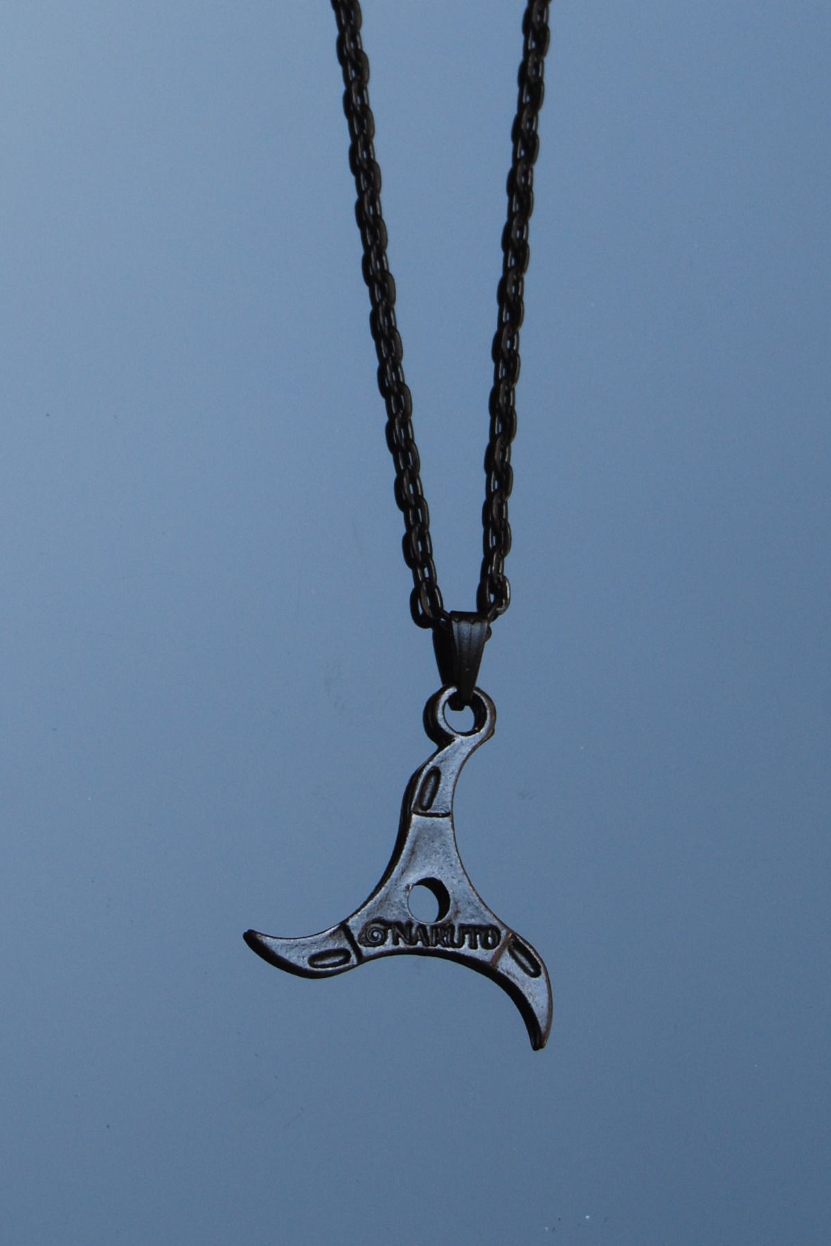 Rua Jewelry Naruto Anime Shuriken Konoha Kolye - Siyah Renk Klasik Zincirli