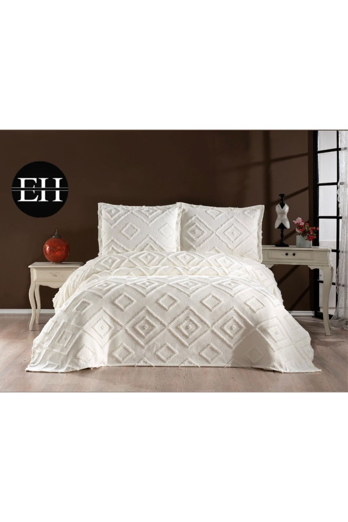 Elvira Home Collection Eh Çİft Kişilik 3 Parça İskandinav Yatak Örtüsü Seti-Yatak Örtüsü Takımı-Pike Takımı Günlük Çeyizlik