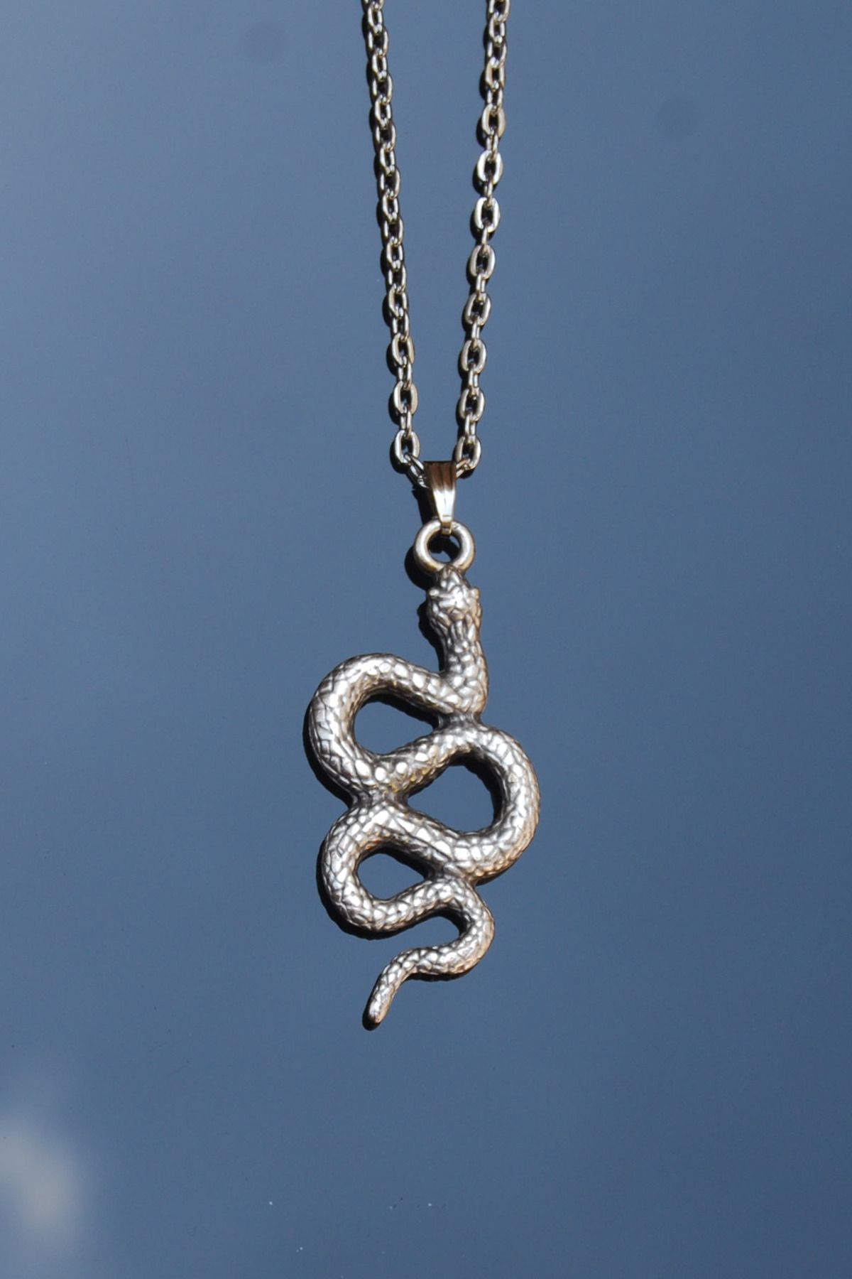 Rua Jewelry Sarmal Yılan Figür Kolye - Antik Gümüş Kaplama Klasik Zincirli