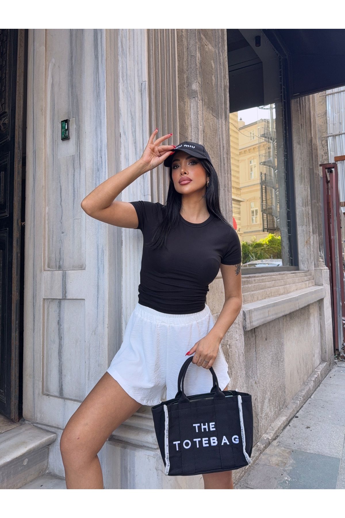 QZE Bisiklet Yaka Crop T-Shirt Crop