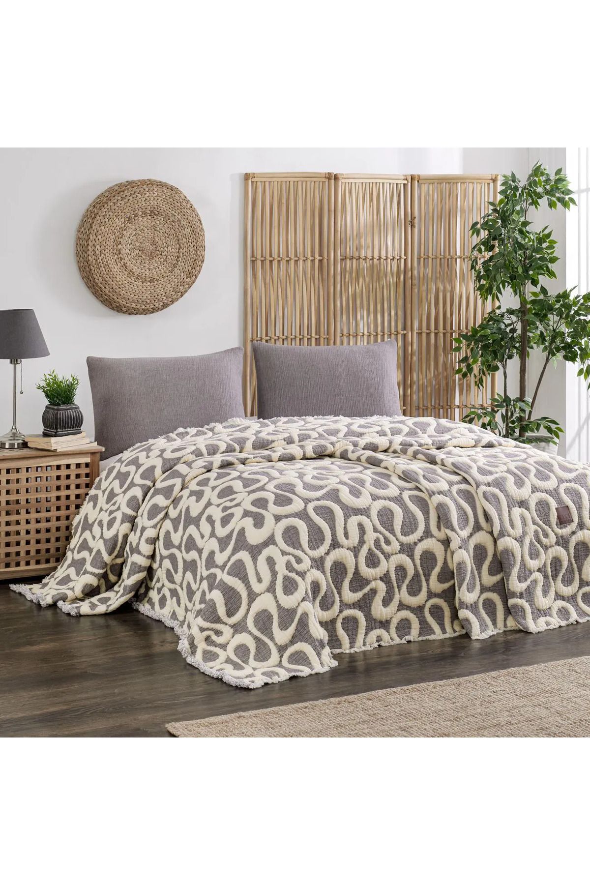 ELLE HOME Fleur Çift Kişilik Yatak Örtüsü - Antrasit