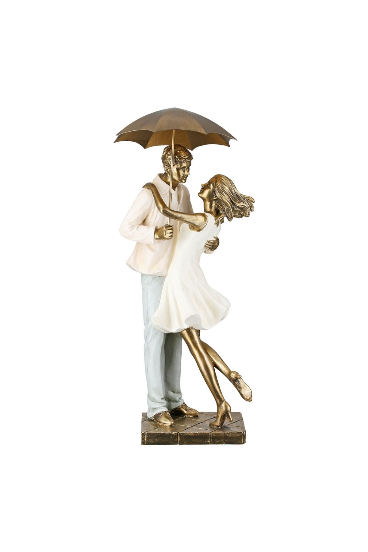 Gilde Gılde Çift Heykel Poli Krem Altın Renkli L.15 Cm W.17 Cm H.39 Cm
