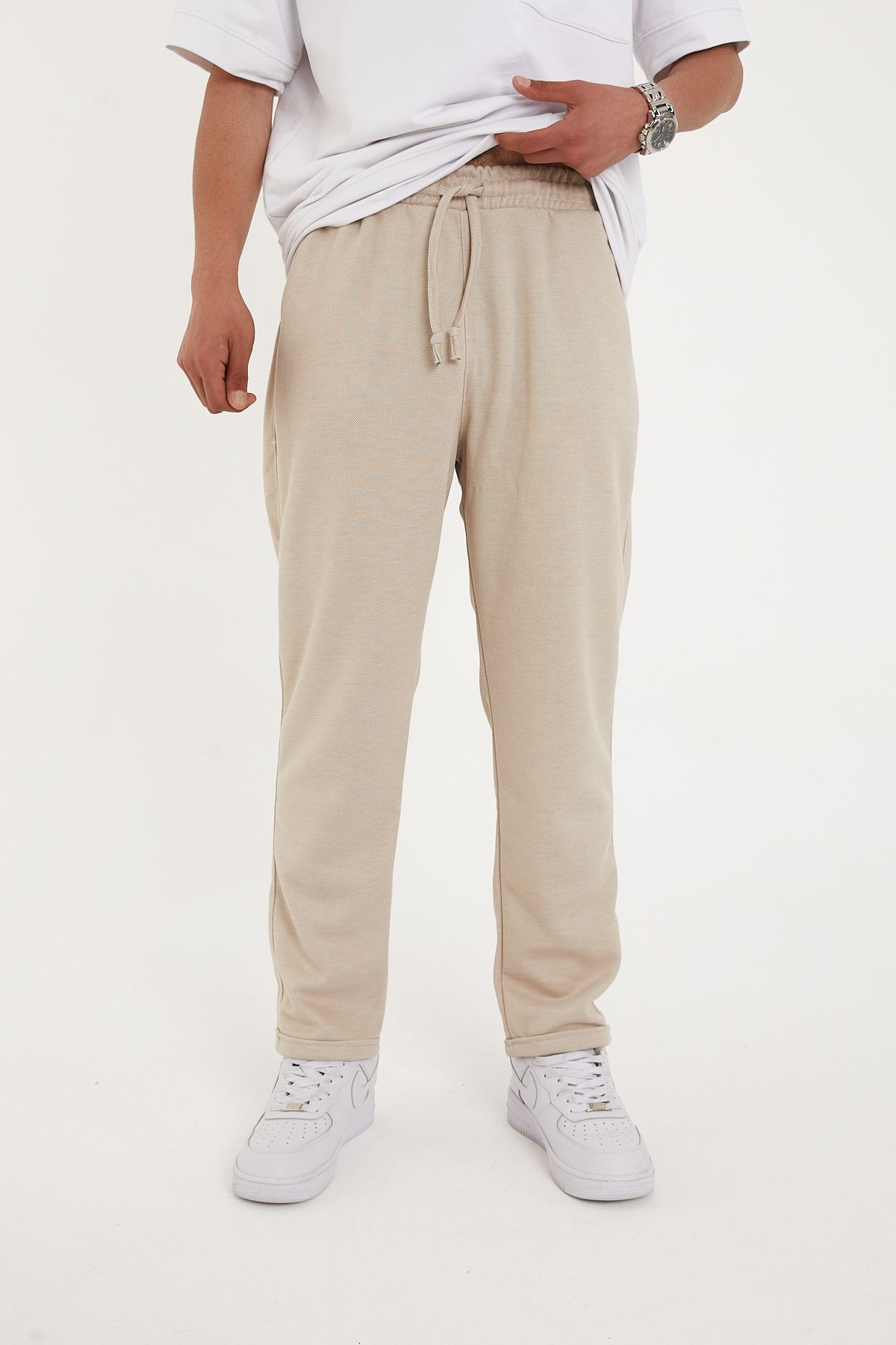 Pavotti Erkek Pantolon Bel Lastikli Likralı Paça Katlamalı Jogger Model