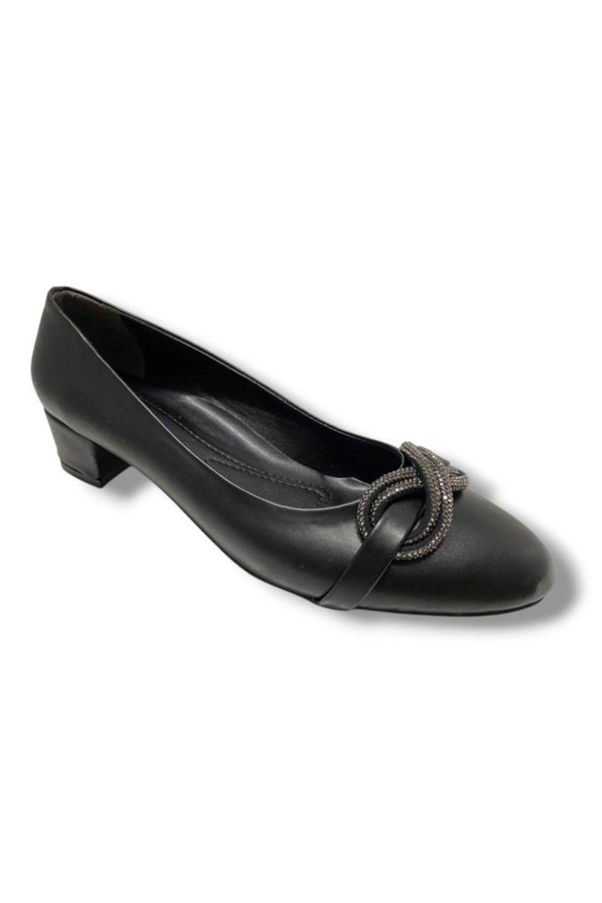 C shoes C-Shoes TR46-25 Deri Sonsuzluk Taşlı Kalın Topuklu Kadın Ayakkabı 41-42