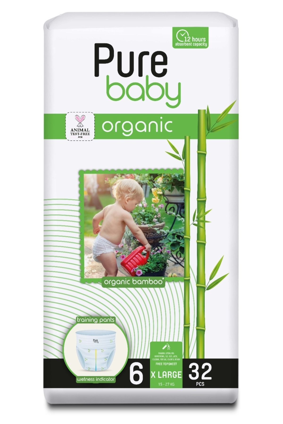 Pure Baby Scutece-chilotel Organic Bamboo, Nr.6, 15-27 Kg, 32 Bucati - One Size
