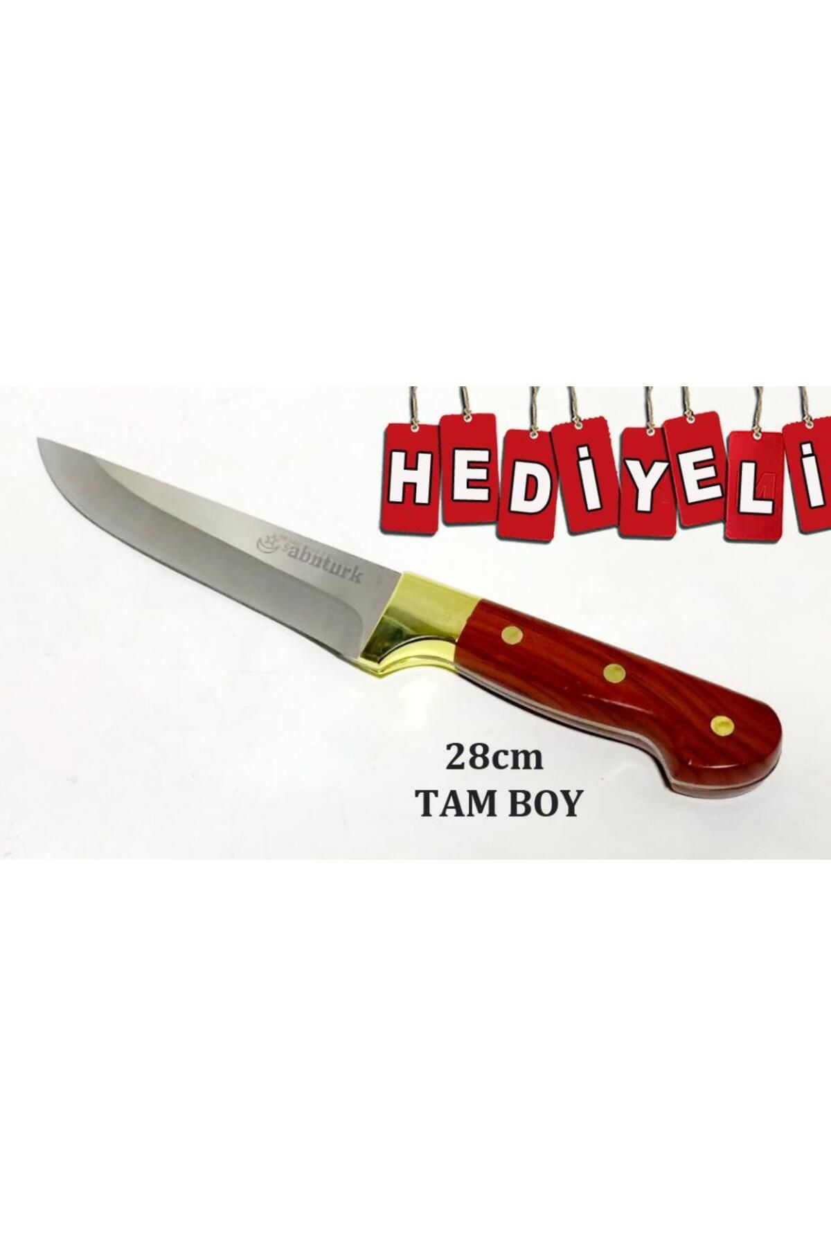 abnturk Hediyeli Ürün Sapına Kadar Full Kalın Çelik 28cm Bıçak AhşapSap Bilezikli Özel Çelik Et Ekmek Bıçağı