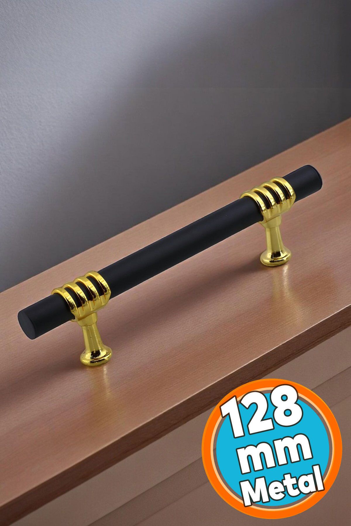 NZB Mobilya Mutfak Dolabı Çekmece Dolap Kulpları Kapak Kulpu Kulbu Siyah Gold 128 mm Metal Kulp(12.8 cm)