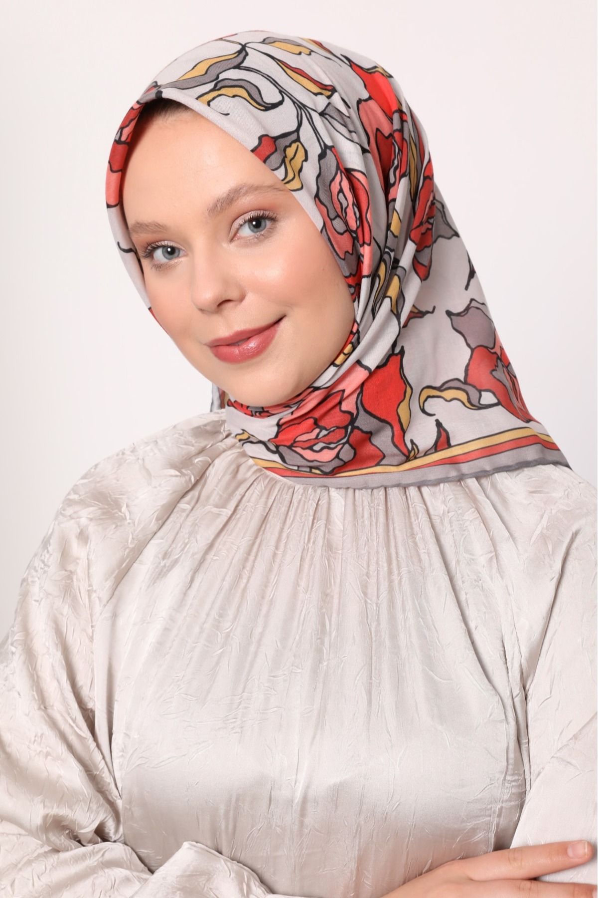 Levidor Yaprak Çiçekli Desen Hafif Cotton Pamuk Eşarp