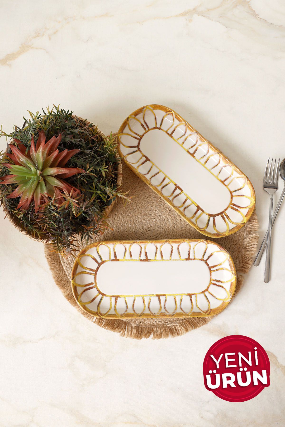 Keramika Worn Gold Noyan Kayık Tabak 26 Cm 2 Adet 22967