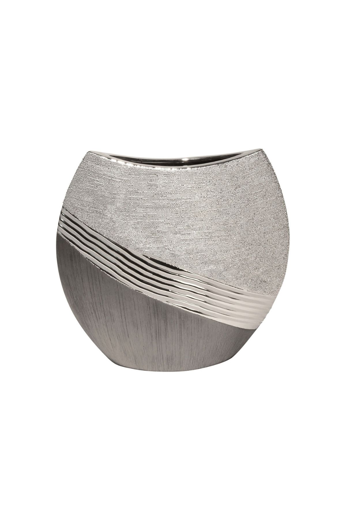 Gilde Gılde Vazo Çizgili Seramik Gri Gümüş Renkli L.7 Cm G.25 Cm Y.21 Cm
