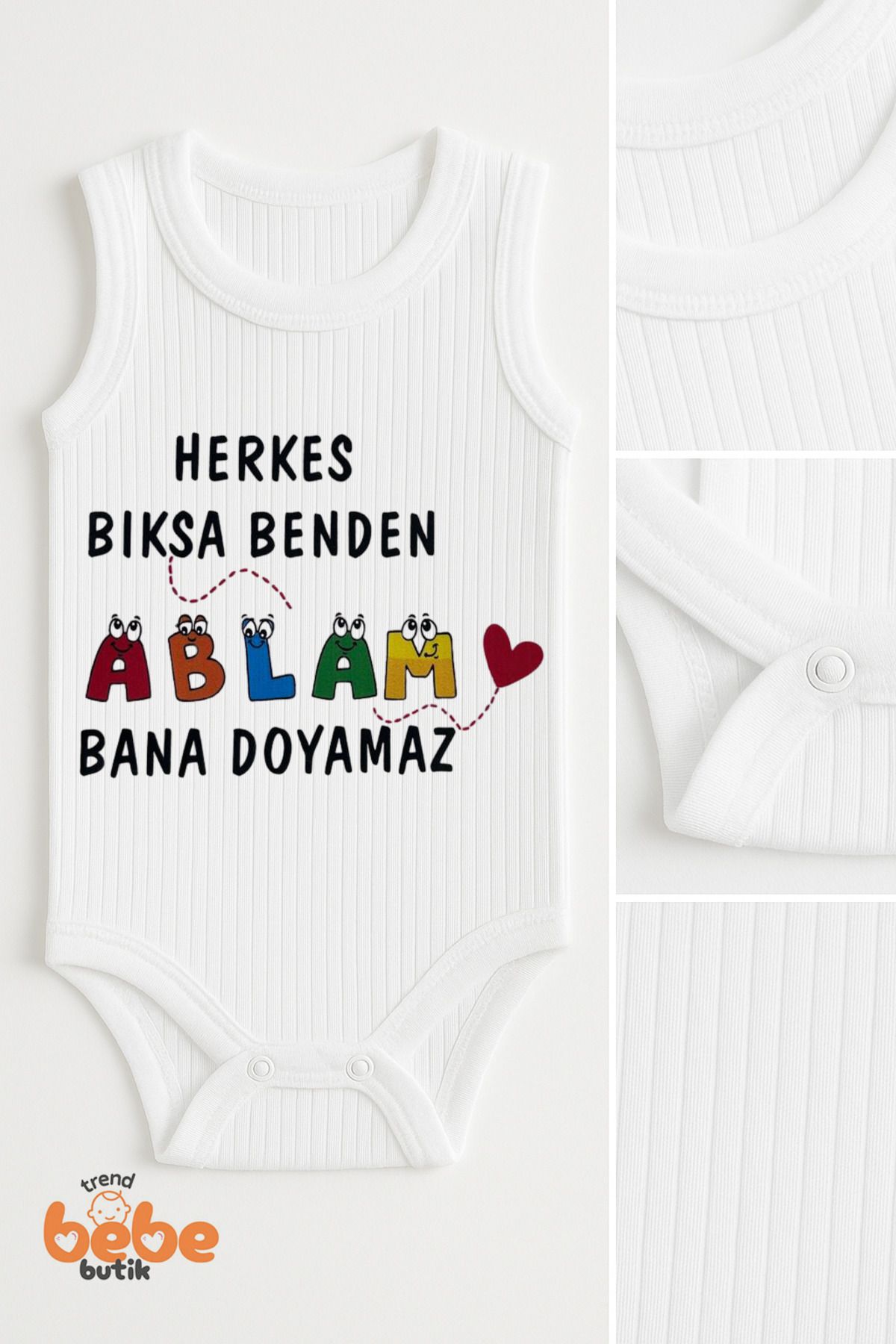Trend Bebe Butik Ablam Bana Doyamaz Yazılı Kız Bebek Çıtçıtlı Zıbın Body | 6-36 Ay | %100 Pamuk Yazlık Atlet Tulum