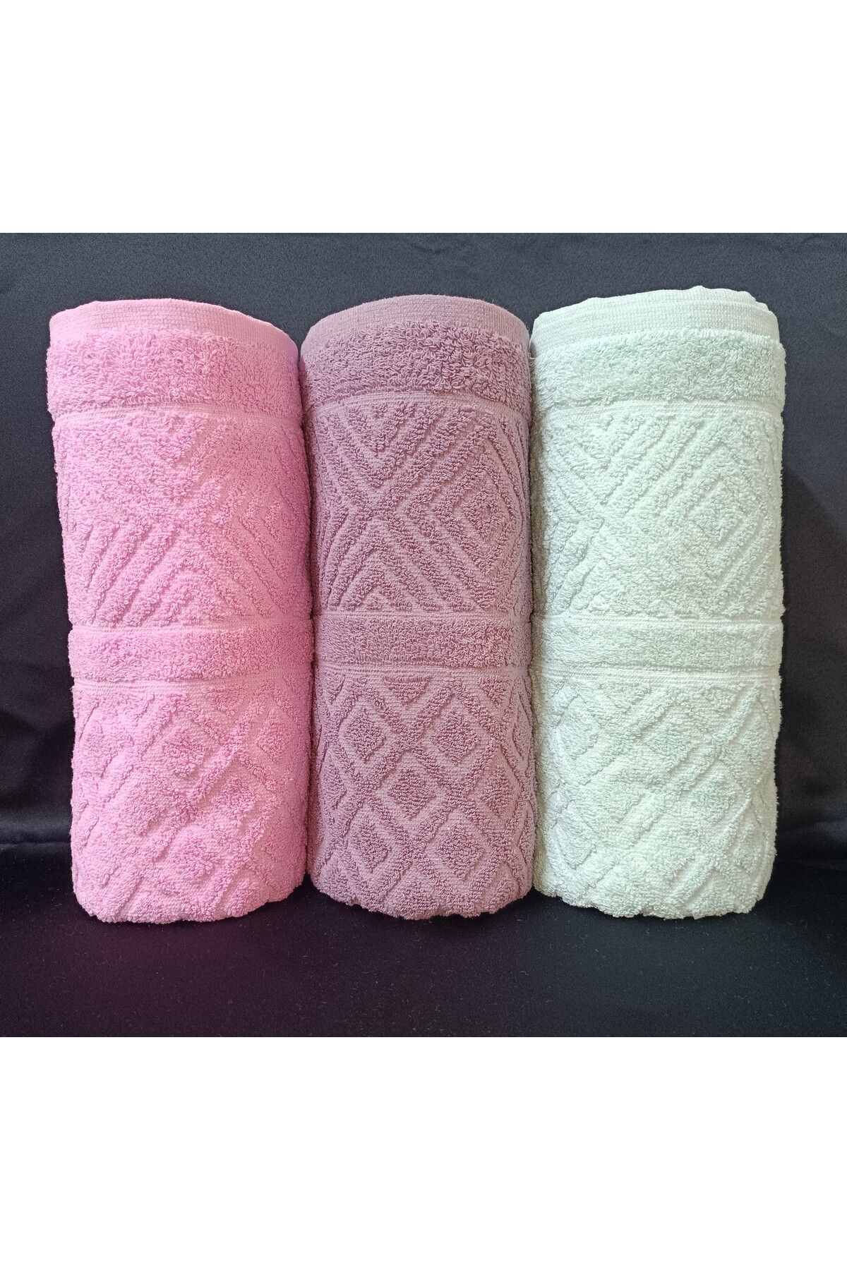 havloom Prizma Desenli 3'lü Set El Havlusu / Yüz Havlusu / Baş Havlusu %100 Pamuk 50*90 Cm