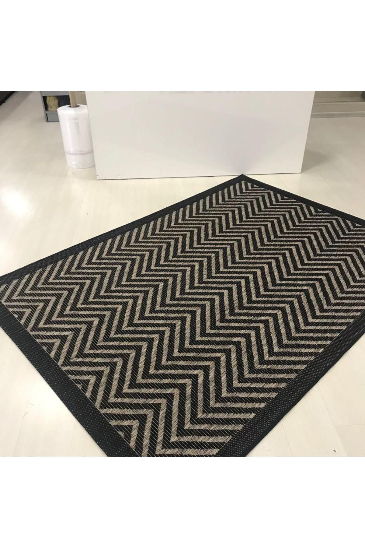 Halıcı Mustafa Jüt Sisal Halı 9607 Gri Siyah Serisi Salon Oturma Yatak Odası Halısı