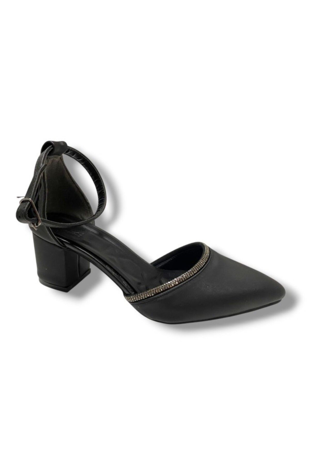 C shoes C-Shoes 105-25 Saten Ağzı Taşlı Kalın Topuk Kadın Ayakkabı
